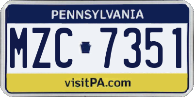 PA license plate MZC7351