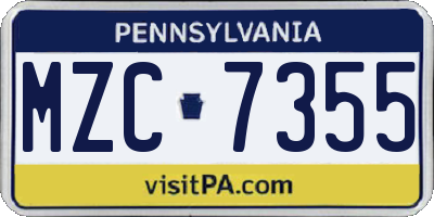 PA license plate MZC7355