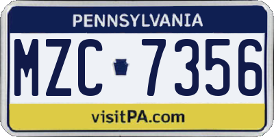 PA license plate MZC7356