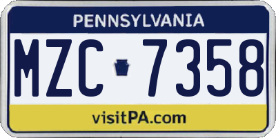 PA license plate MZC7358