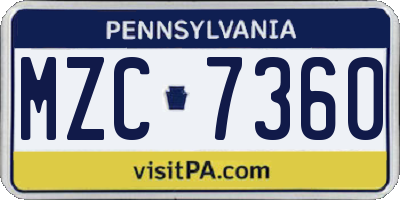 PA license plate MZC7360