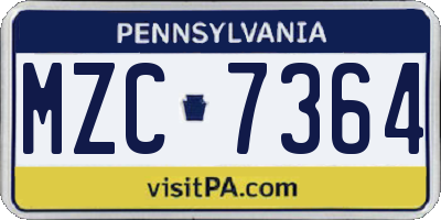 PA license plate MZC7364
