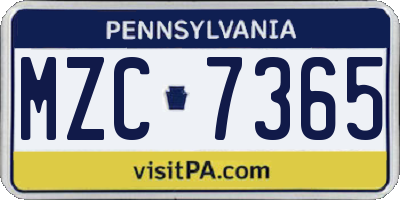 PA license plate MZC7365