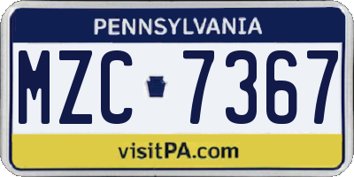 PA license plate MZC7367