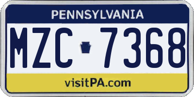 PA license plate MZC7368