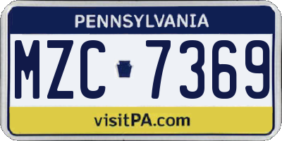 PA license plate MZC7369