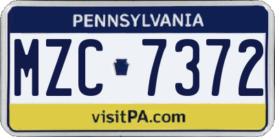 PA license plate MZC7372