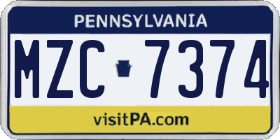 PA license plate MZC7374