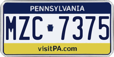 PA license plate MZC7375
