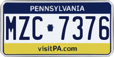 PA license plate MZC7376
