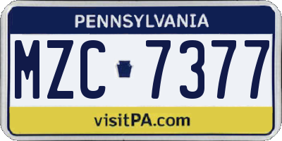 PA license plate MZC7377