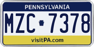 PA license plate MZC7378