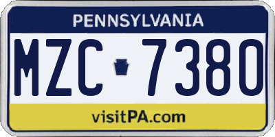PA license plate MZC7380