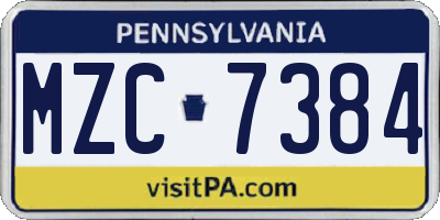 PA license plate MZC7384