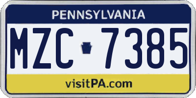 PA license plate MZC7385