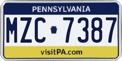 PA license plate MZC7387