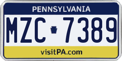PA license plate MZC7389