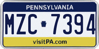 PA license plate MZC7394