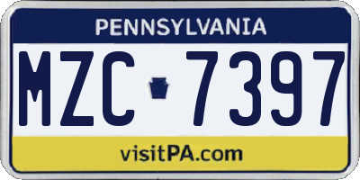 PA license plate MZC7397