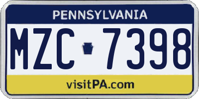 PA license plate MZC7398
