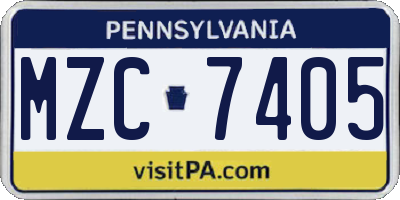 PA license plate MZC7405