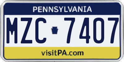 PA license plate MZC7407