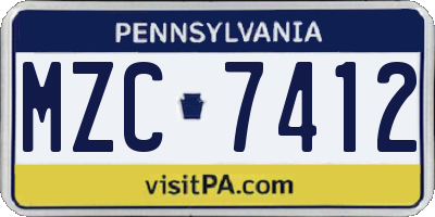 PA license plate MZC7412