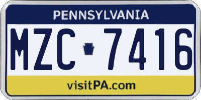 PA license plate MZC7416