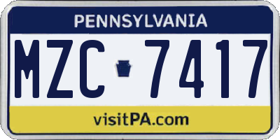 PA license plate MZC7417