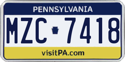 PA license plate MZC7418