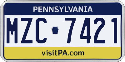 PA license plate MZC7421