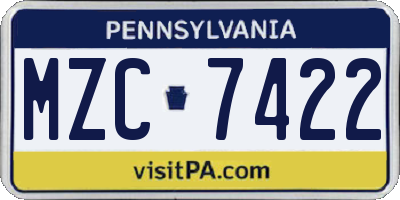PA license plate MZC7422