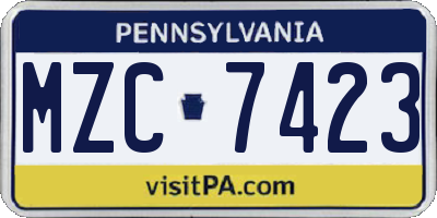 PA license plate MZC7423