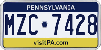 PA license plate MZC7428