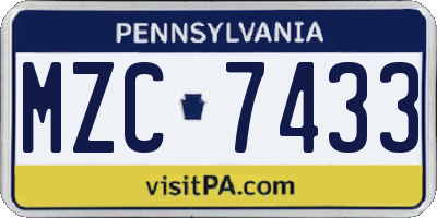 PA license plate MZC7433