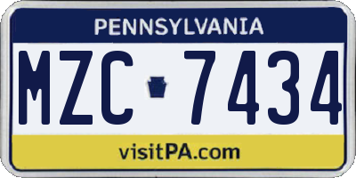 PA license plate MZC7434