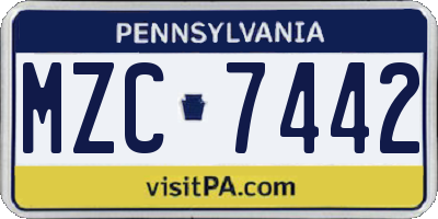 PA license plate MZC7442