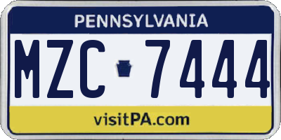 PA license plate MZC7444