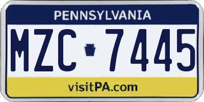 PA license plate MZC7445