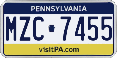 PA license plate MZC7455