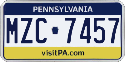 PA license plate MZC7457
