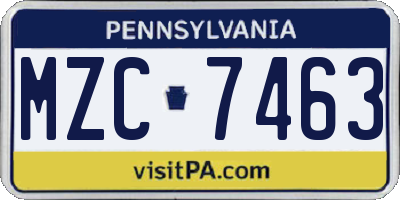 PA license plate MZC7463