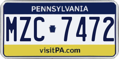 PA license plate MZC7472