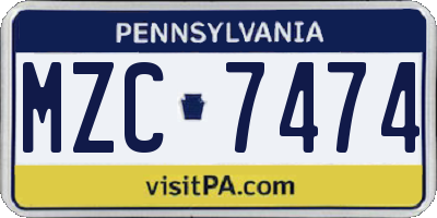 PA license plate MZC7474