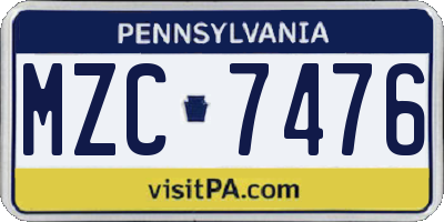 PA license plate MZC7476