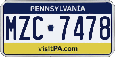 PA license plate MZC7478