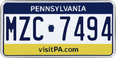 PA license plate MZC7494