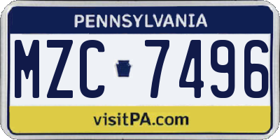 PA license plate MZC7496