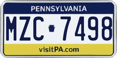 PA license plate MZC7498