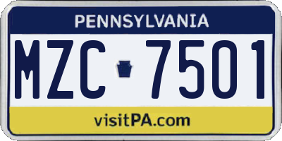 PA license plate MZC7501